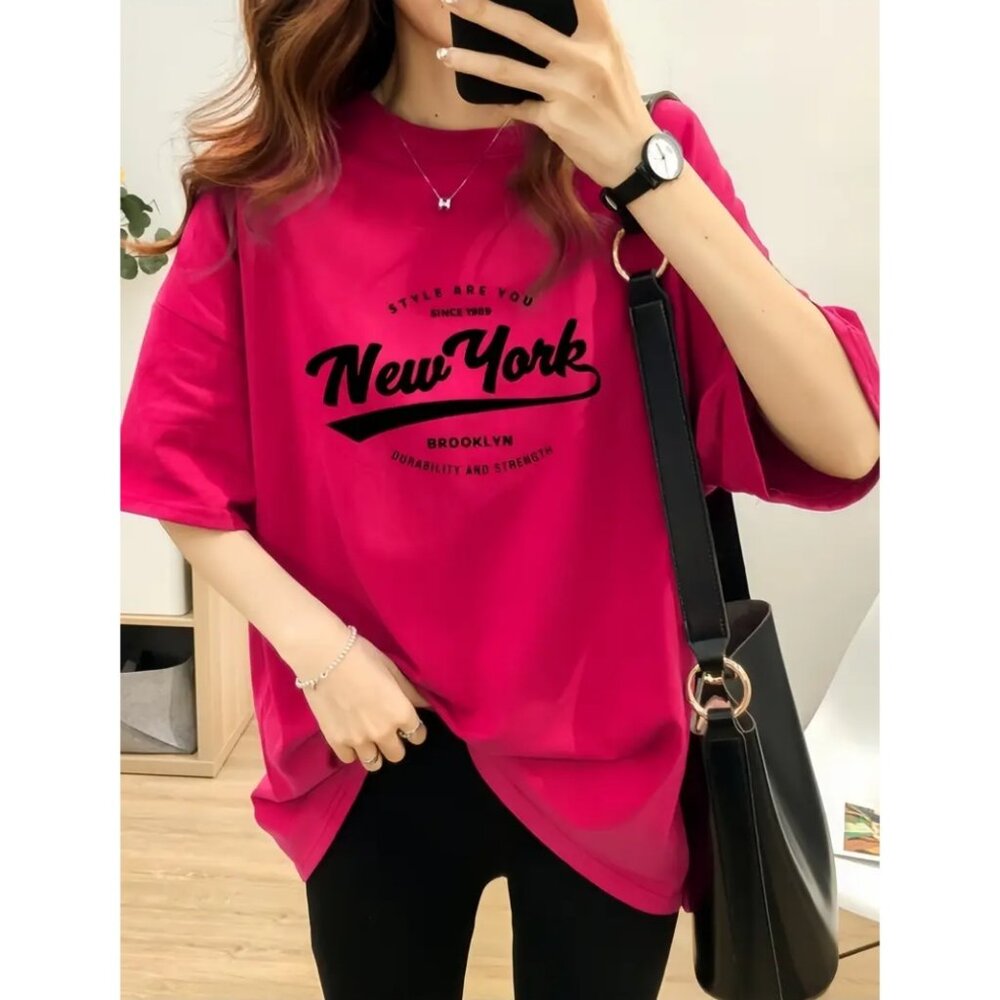 |Women's Casual Half Sleeve Letter Print T-shirt| Crew Neck Top |